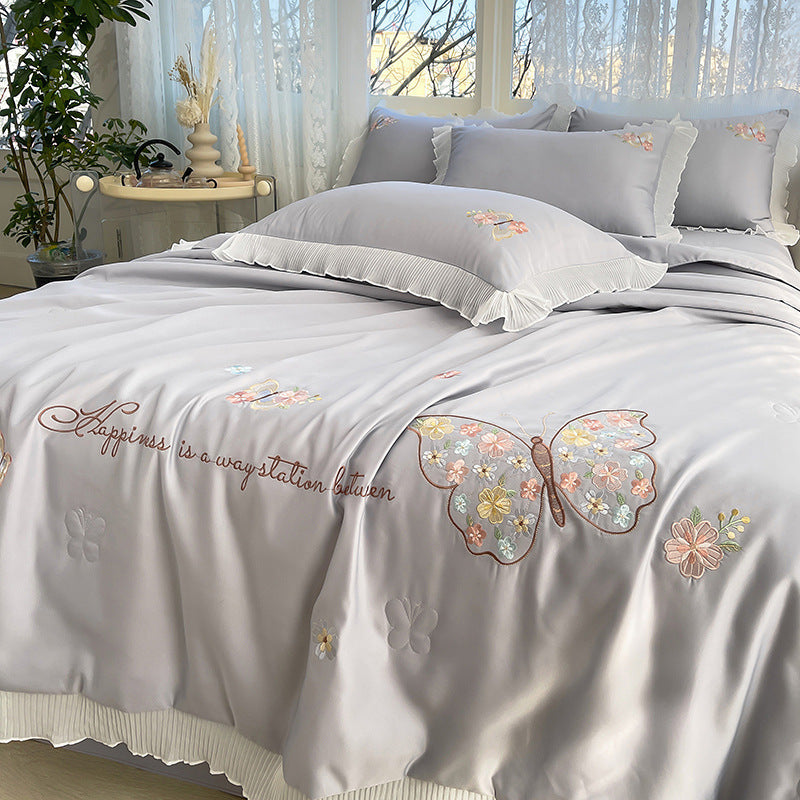 KTX-970323 Korean Ice Silk Summer Quilt Set with Embroidery Lace - Cool Fiber, Multiple Colors