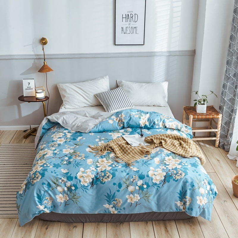 KTX-970643 Korean Floral Cotton Quilt Cover Set - Soft and Breathable Bedding in Plant Print - Size 220x240 cm