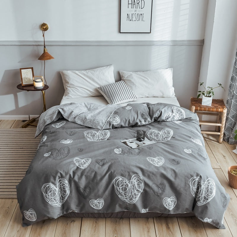 KTX-970643 Korean Floral Cotton Quilt Cover Set - Soft and Breathable Bedding in Plant Print - Size 220x240 cm