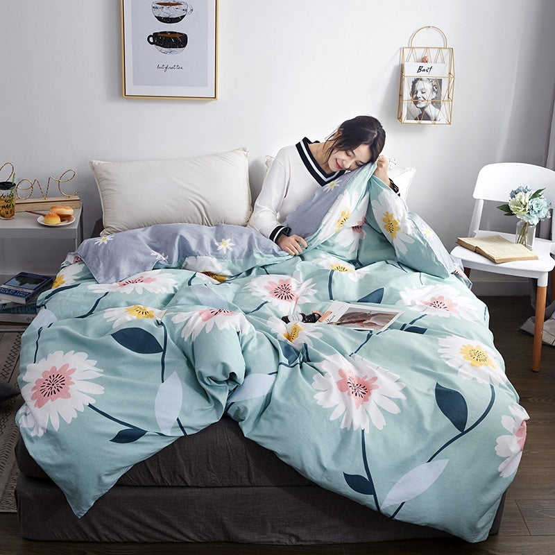 KTX-970643 Korean Floral Cotton Quilt Cover Set - Soft and Breathable Bedding in Plant Print - Size 220x240 cm
