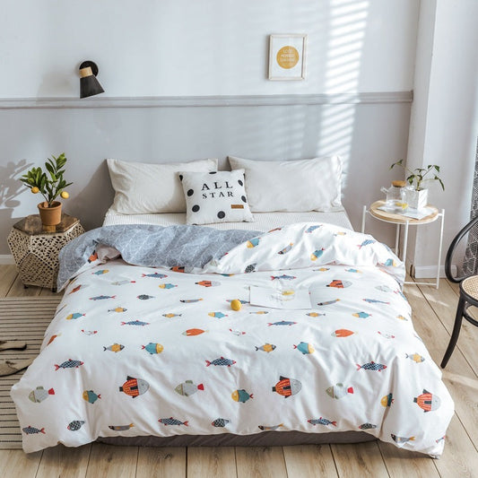 KTX-970643 Korean Floral Cotton Quilt Cover Set - Soft and Breathable Bedding in Plant Print - Size 220x240 cm