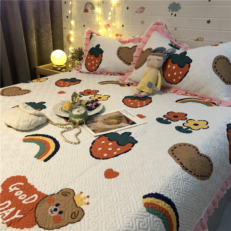 KTX-971795 Vintage Cartoon Animation Cotton Bed Cover Set with Pillow Cases, 200x230CM
