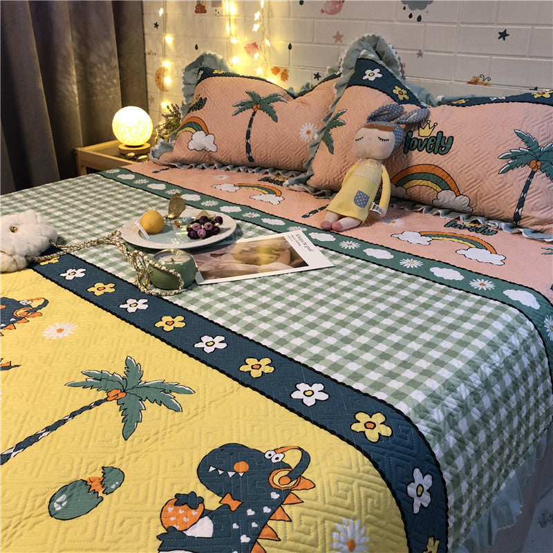 KTX-971795 Vintage Cartoon Animation Cotton Bed Cover Set with Pillow Cases, 200x230CM