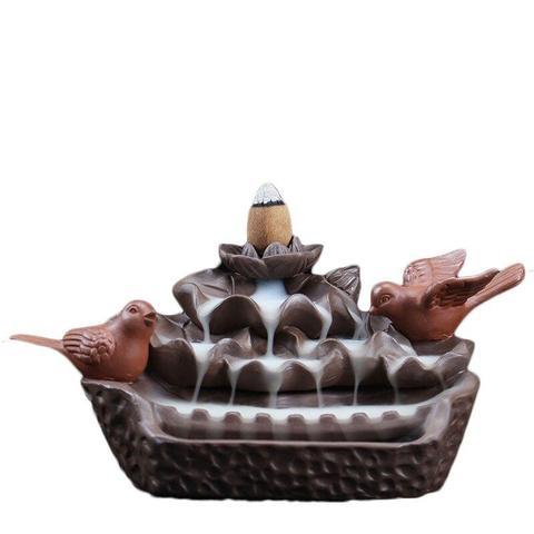 KTX-972563 Ceramic Cattle Backflow Incense Burner with Landscape Design for Home and Office Decor