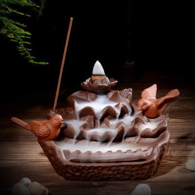 KTX-972563 Ceramic Cattle Backflow Incense Burner with Landscape Design for Home and Office Decor