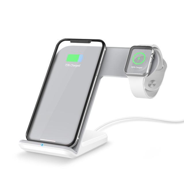 KTX-972691 Dual Wireless Charger for Mobile Phones and Smartwatches, Fast Charging Stand, Compatible with Android and iPhone