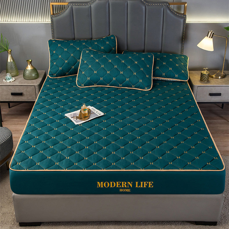 KTX-972947 Quilted Fitted Mattress Protector Cover - Breathable, Dustproof, Waterproof, Green