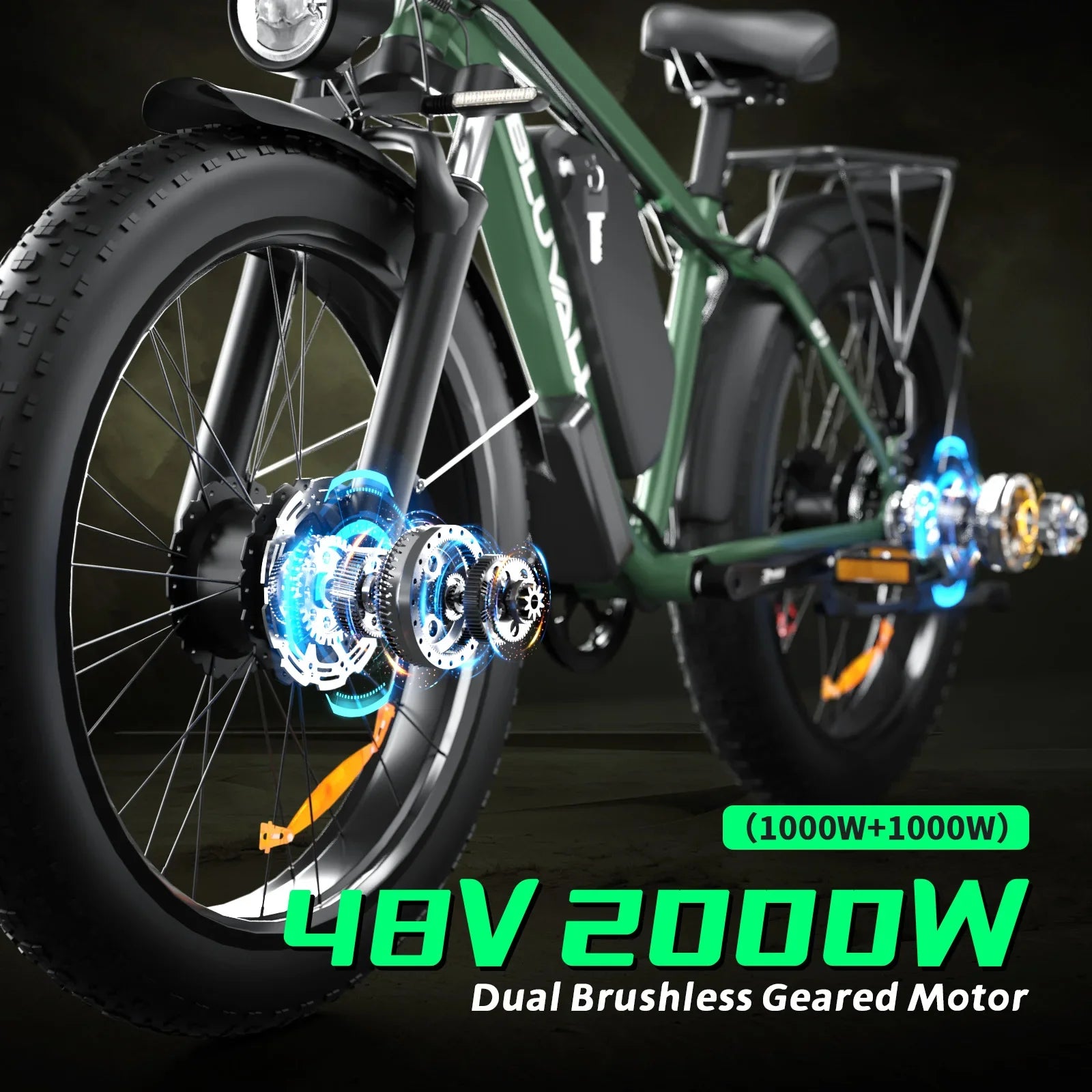 KTX-973331 2000W Electric Mountain Bike with Dual Motor, 48V 22.4Ah Lithium Battery, 7-Speed Gears, Fat Tire 26"x4"
