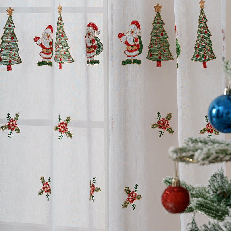 KTX-973331 Christmas Tree Embroidery Curtain - Polyester, Half Shade, 130x214cm & 130x245cm Options