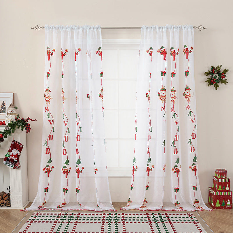 KTX-973331 Christmas Tree Embroidery Curtain - Polyester, Half Shade, 130x214cm & 130x245cm Options