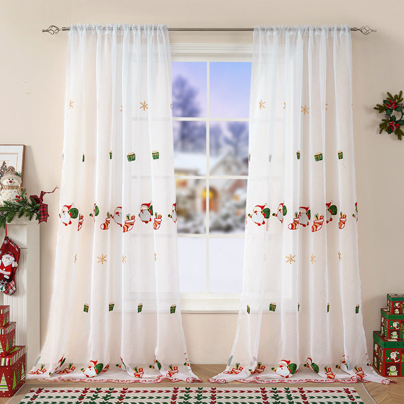 KTX-973331 Christmas Tree Embroidery Curtain - Polyester, Half Shade, 130x214cm & 130x245cm Options