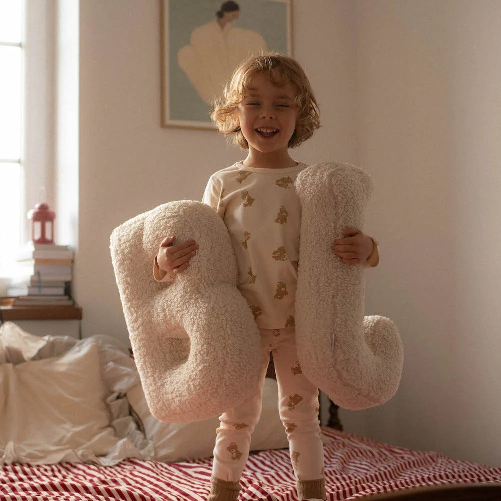 KTX-973459 Lambswool Alphabet Letter Pillow for Children - Modern Cushion in Solid Colors