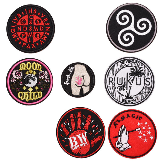 KTX-973459 Round Embroidery Cloth Badge for Clothing and Home Textiles, 8cm x 8cm Patch