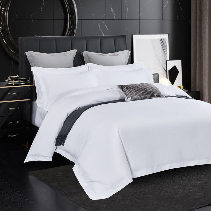 KTX-973587 Pure White Four-Piece Bed Sheet Set in Polyester-Cotton Blend, Available in Multiple Sizes