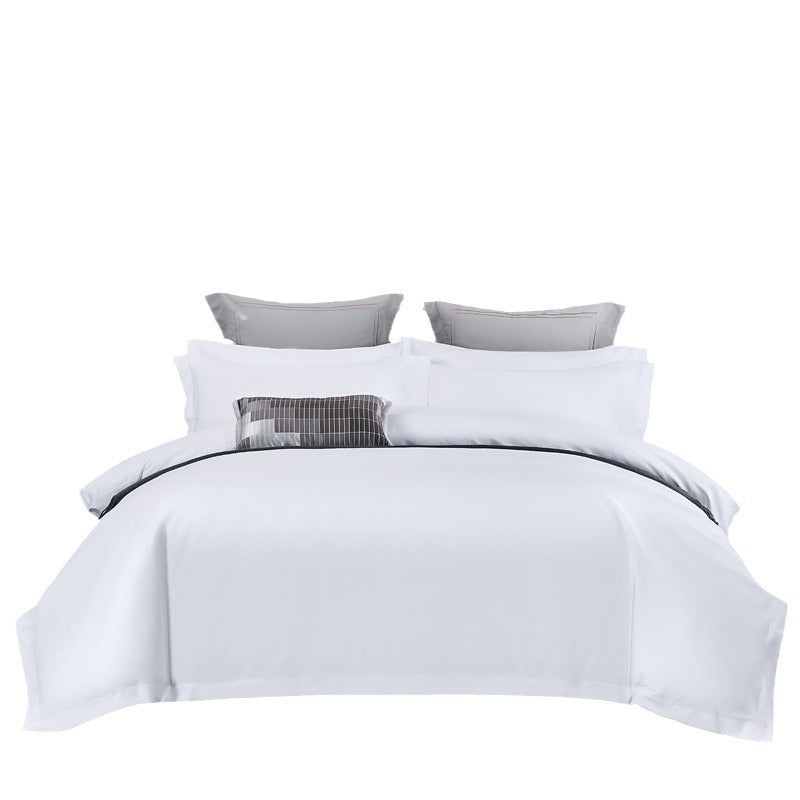 KTX-973587 Pure White Four-Piece Bed Sheet Set in Polyester-Cotton Blend, Available in Multiple Sizes