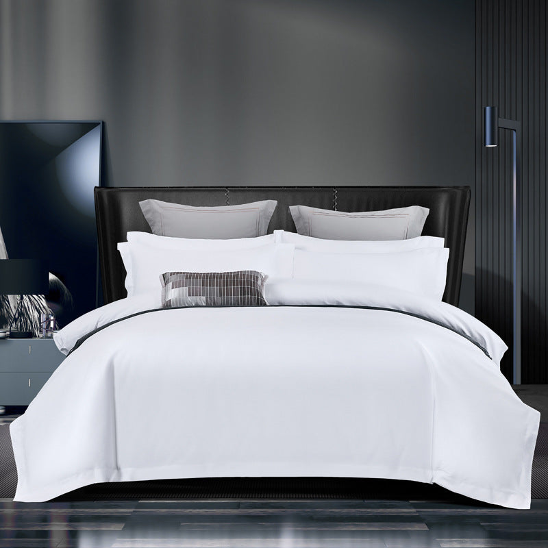 KTX-973587 Pure White Four-Piece Bed Sheet Set in Polyester-Cotton Blend, Available in Multiple Sizes