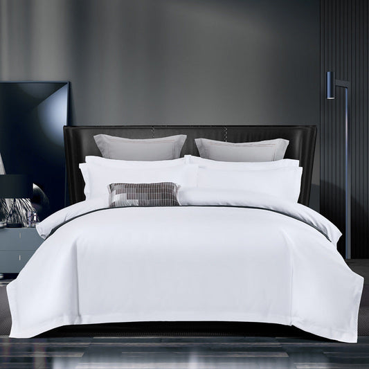 KTX-973587 Pure White Four-Piece Bed Sheet Set in Polyester-Cotton Blend, Available in Multiple Sizes