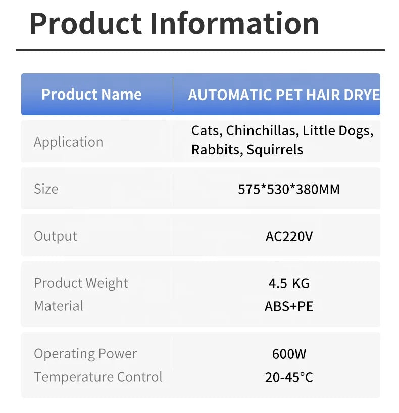 KTX-974035 55L Eco-Friendly Pet Dryer Box for Cats and Small Animals - Low Noise Automatic Grooming Machine