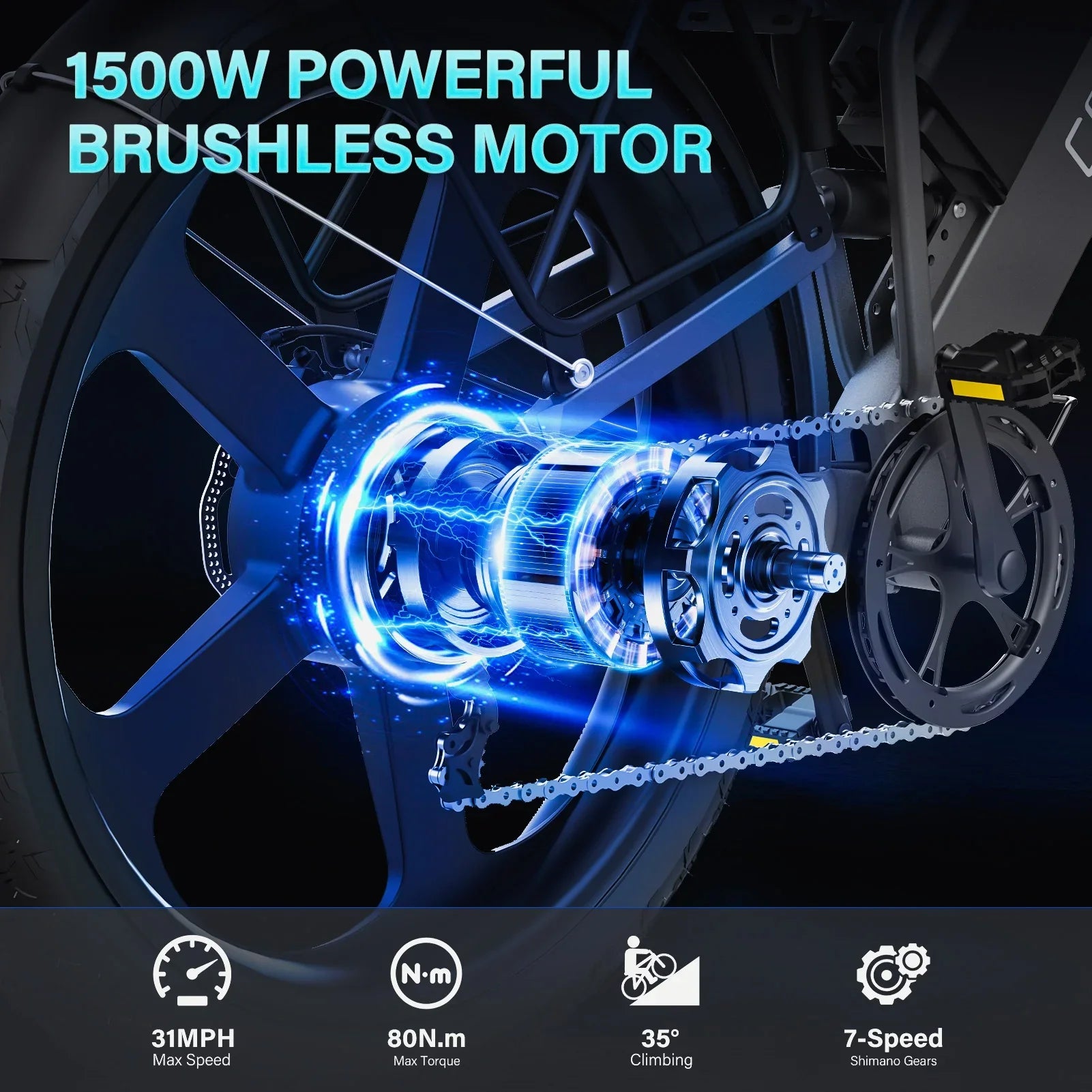 KTX-974483 750W Electric Mountain Bike with 25Ah Battery, 7-Speed Gears, 26" Wheel, Hydraulic Disc Brakes, 30-50km/h Speed