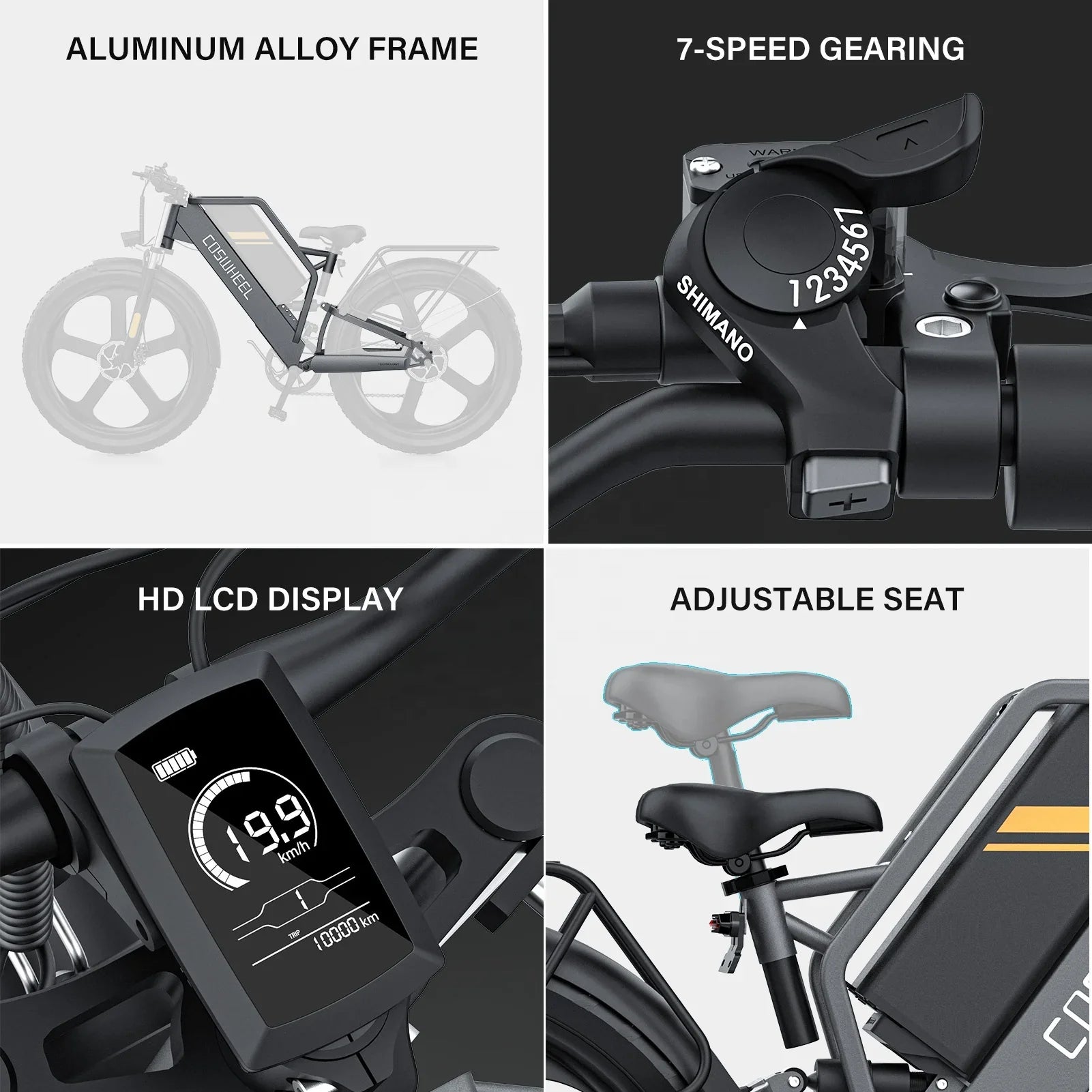 KTX-974483 750W Electric Mountain Bike with 25Ah Battery, 7-Speed Gears, 26" Wheel, Hydraulic Disc Brakes, 30-50km/h Speed
