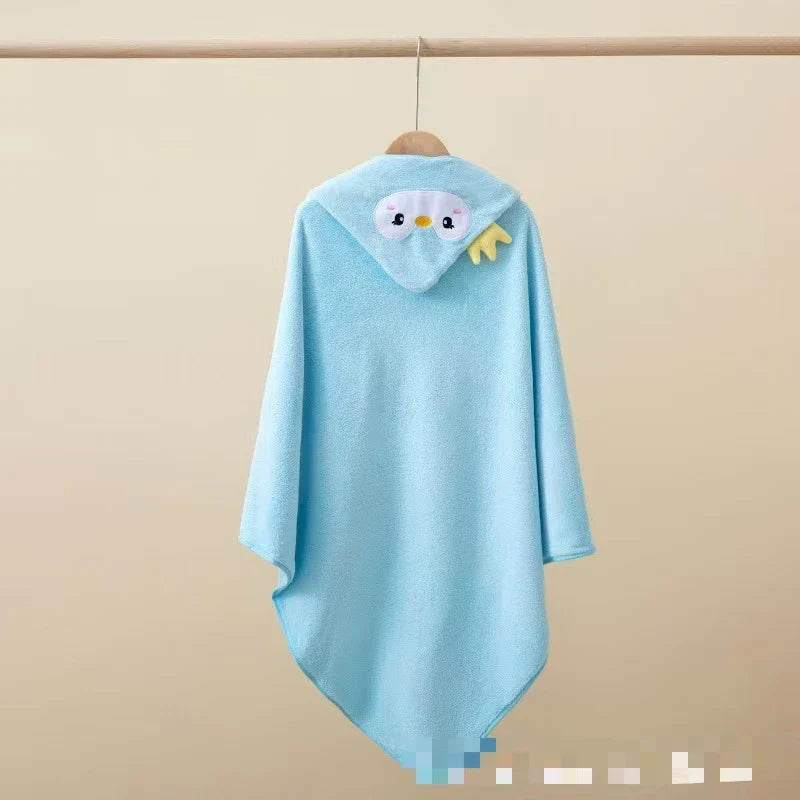 KTX-974611 Hooded Coral Fleece Baby Bath Towel with Cartoon Embroidery, Soft and Thick, 80x80cm