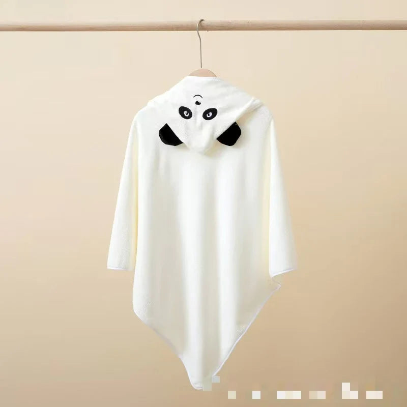 KTX-974611 Hooded Coral Fleece Baby Bath Towel with Cartoon Embroidery, Soft and Thick, 80x80cm