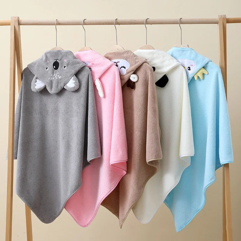 KTX-974611 Hooded Coral Fleece Baby Bath Towel with Cartoon Embroidery, Soft and Thick, 80x80cm