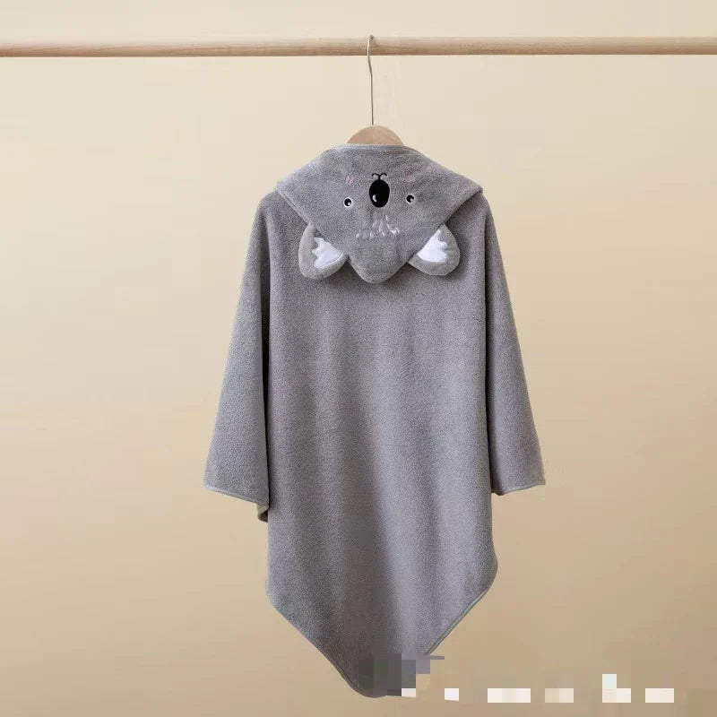 KTX-974611 Hooded Coral Fleece Baby Bath Towel with Cartoon Embroidery, Soft and Thick, 80x80cm