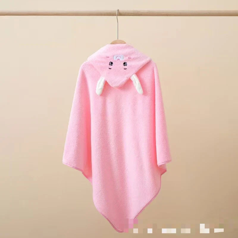 KTX-974611 Hooded Coral Fleece Baby Bath Towel with Cartoon Embroidery, Soft and Thick, 80x80cm