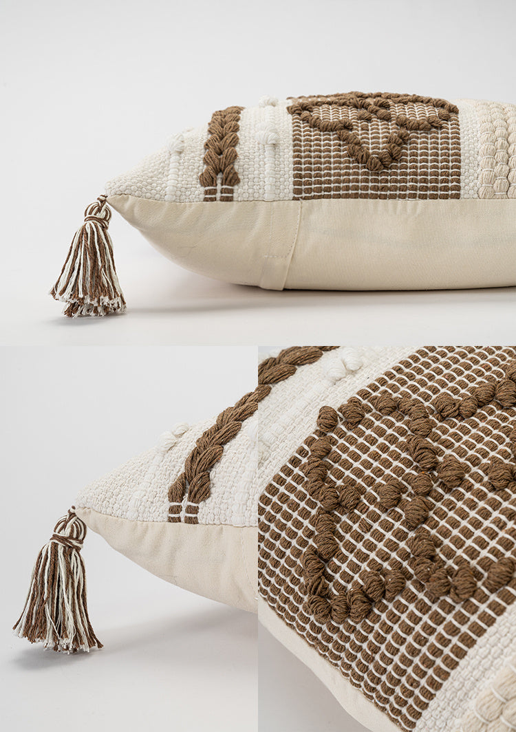 KTX-974739 Handmade Geometric Plush Pillowcase - Retro Brown Square Design (45x45cm)