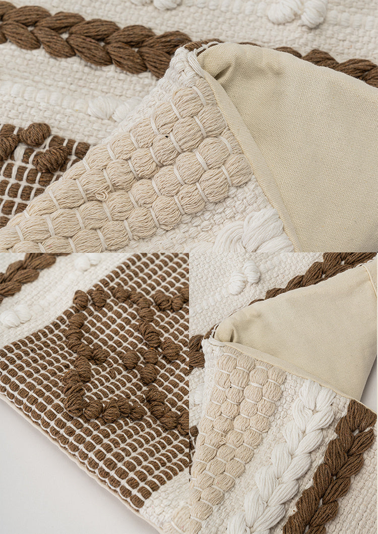 KTX-974739 Handmade Geometric Plush Pillowcase - Retro Brown Square Design (45x45cm)