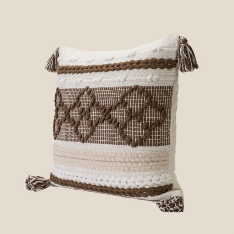 KTX-974739 Handmade Geometric Plush Pillowcase - Retro Brown Square Design (45x45cm)