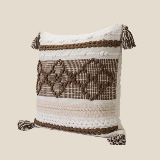 KTX-974739 Handmade Geometric Plush Pillowcase - Retro Brown Square Design (45x45cm)