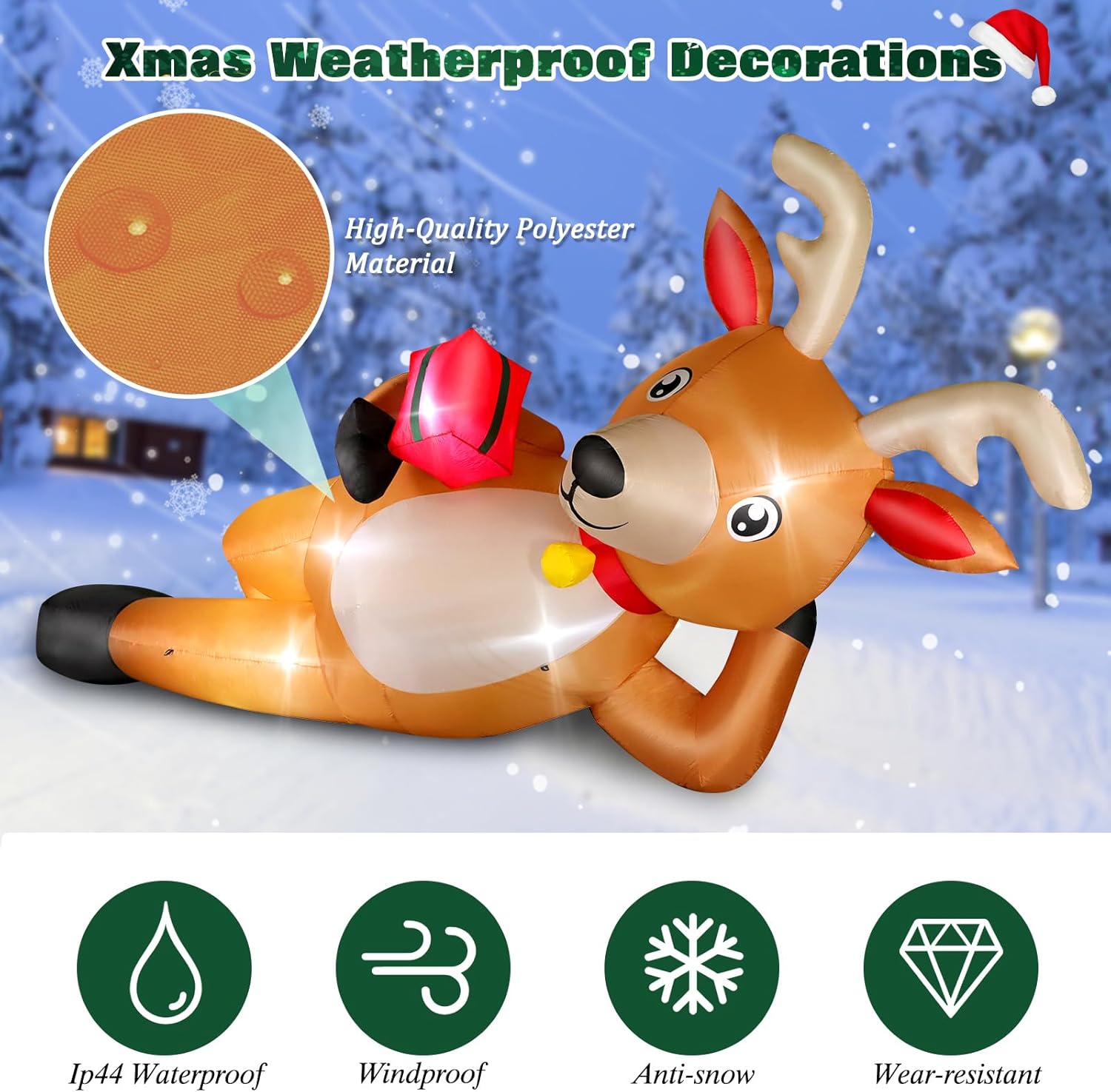 KTX-975123 12 FT Inflatable Christmas Reindeer with Gift Box - Yard Lawn Decoration with Built-in LED Lights