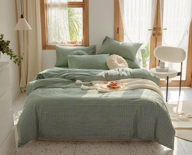 KTX-975251 Retro Style Cotton Plaid Four-Piece Bedding Set for 1.8m Bed