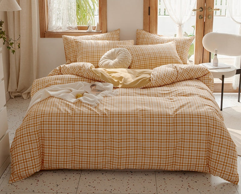 KTX-975251 Retro Style Cotton Plaid Four-Piece Bedding Set for 1.8m Bed