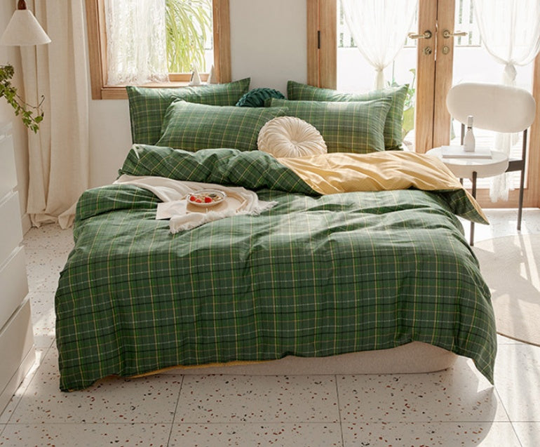 KTX-975251 Retro Style Cotton Plaid Four-Piece Bedding Set for 1.8m Bed