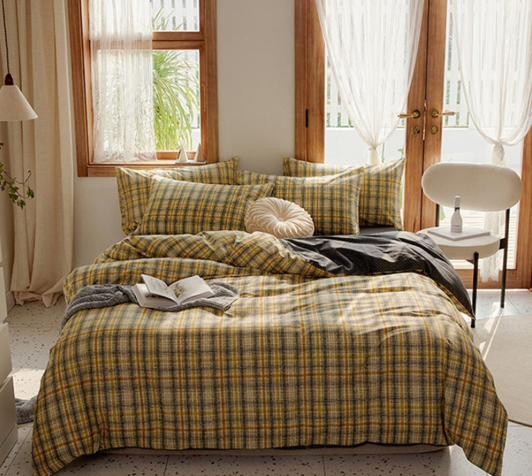 KTX-975251 Retro Style Cotton Plaid Four-Piece Bedding Set for 1.8m Bed