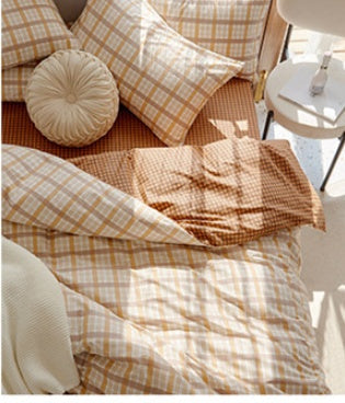 KTX-975251 Retro Style Cotton Plaid Four-Piece Bedding Set for 1.8m Bed