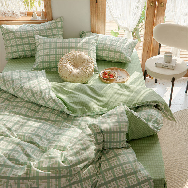 KTX-975251 Retro Style Cotton Plaid Four-Piece Bedding Set for 1.8m Bed