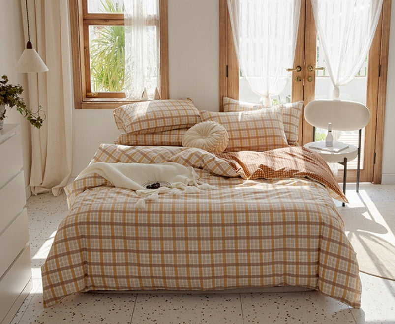 KTX-975251 Retro Style Cotton Plaid Four-Piece Bedding Set for 1.8m Bed
