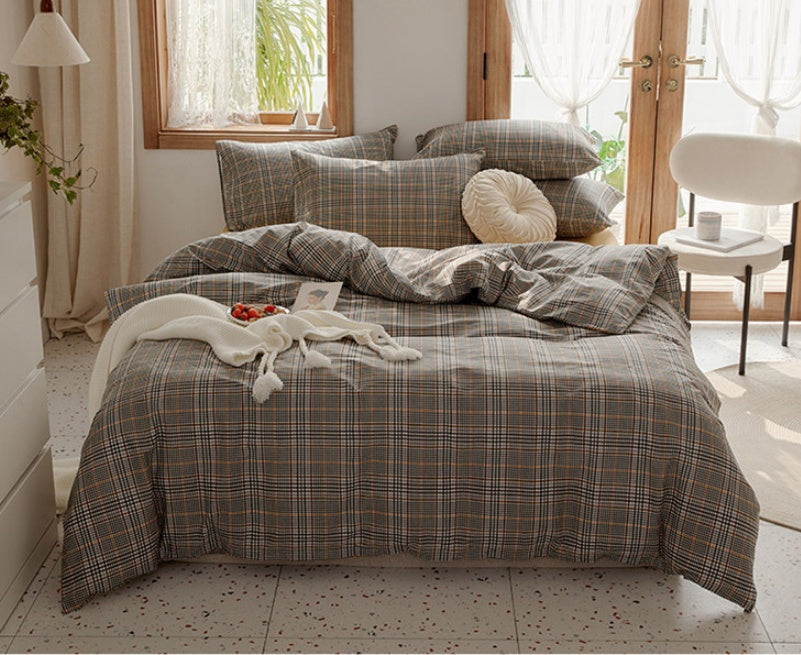 KTX-975251 Retro Style Cotton Plaid Four-Piece Bedding Set for 1.8m Bed