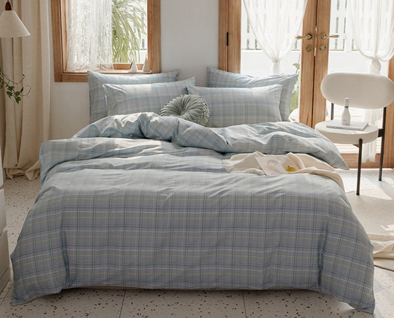KTX-975251 Retro Style Cotton Plaid Four-Piece Bedding Set for 1.8m Bed