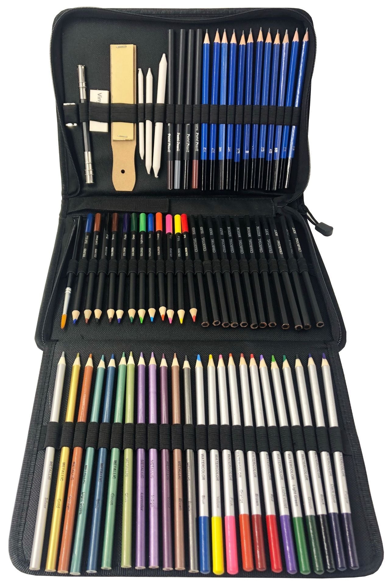 KTX-975763 72-Piece Sketch Drawing and Painting Set with Charcoal, Colored Pencils, Brushes, and Accessories