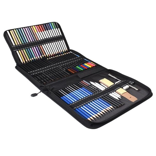 KTX-975763 72-Piece Sketch Drawing and Painting Set with Charcoal, Colored Pencils, Brushes, and Accessories