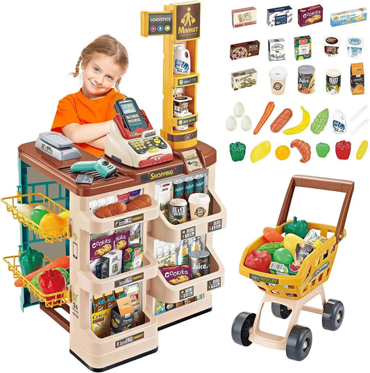 KTX-975763 Mini Trolley Shopping Basket and Cashier Machine Toy Set for Kids Age 2 to 13 Years