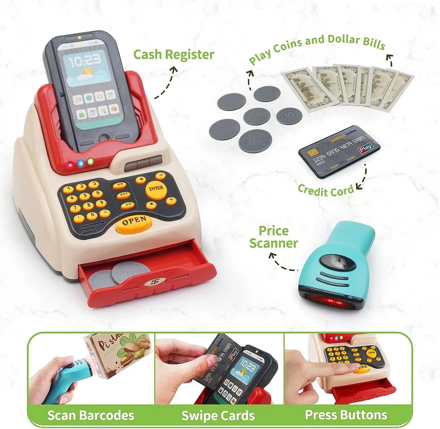 KTX-975763 Mini Trolley Shopping Basket and Cashier Machine Toy Set for Kids Age 2 to 13 Years