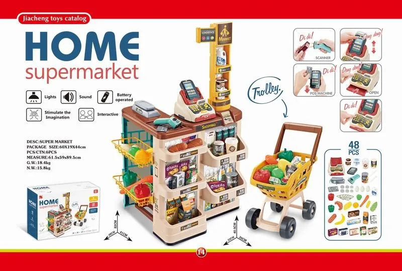 KTX-975763 Mini Trolley Shopping Basket and Cashier Machine Toy Set for Kids Age 2 to 13 Years