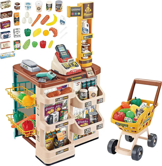 KTX-975763 Mini Trolley Shopping Basket and Cashier Machine Toy Set for Kids Age 2 to 13 Years