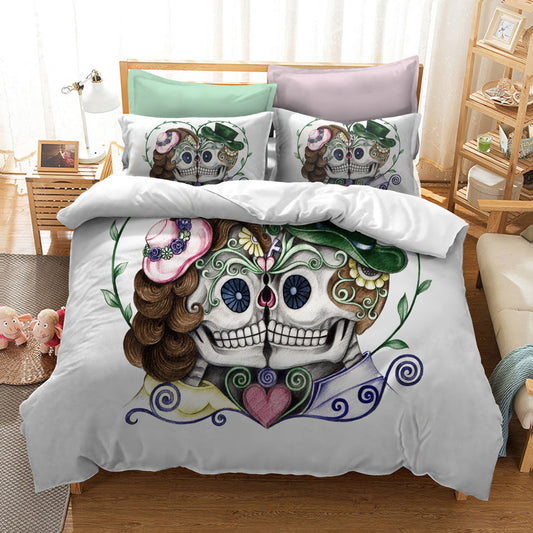 KTX-976403 Watercolor Flower Skull Duvet Cover Bedding Set in Various Sizes
